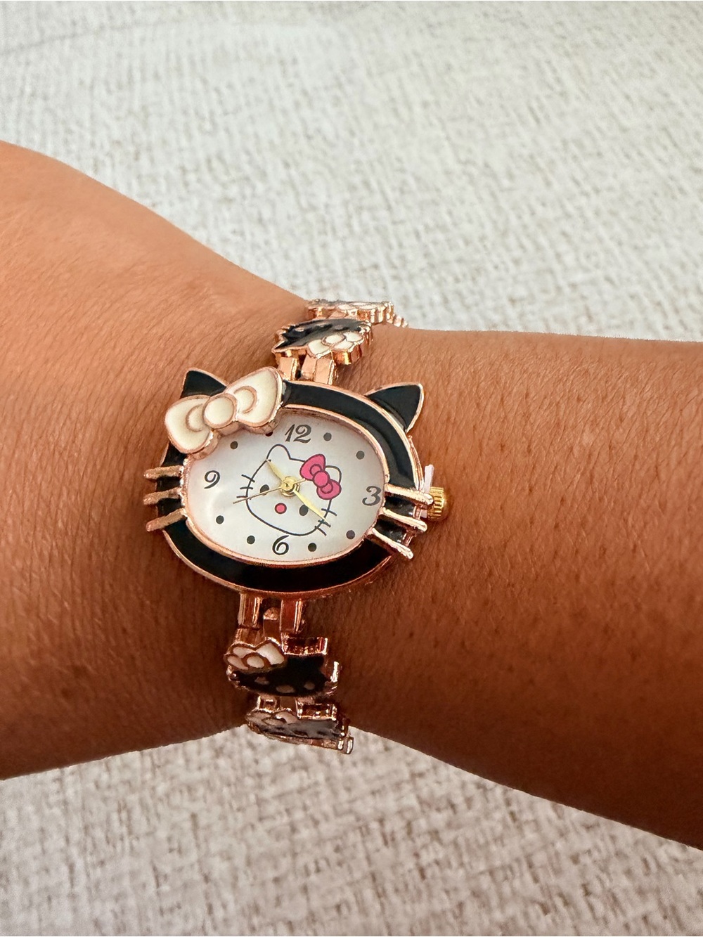 Hello Kitty Inspired Rose Gold and Black Kids Watch